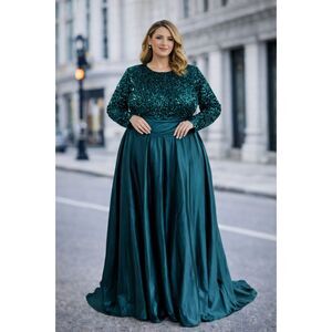 TS Couture Elegant Sequin Bodice Maxi Dress XL